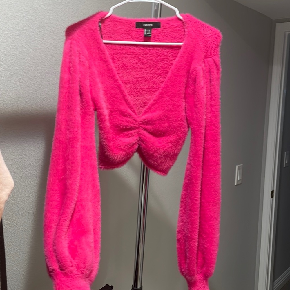 Forever 21 rose red plush deep v top